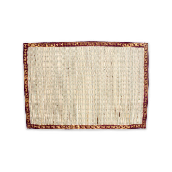 Yoga Mat - 29 x 30 Inches | Velvet Aasan Mat/ Zari Border Design Korai Mat/ Asan Mat for Pooja - Yoga Mat & Aasan