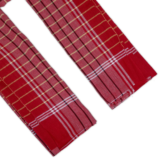Towel - 73 x 146 Inches | Checked Design Angavastram / Thundu / Kasavu Shawl for Men - Shawls & Towels
