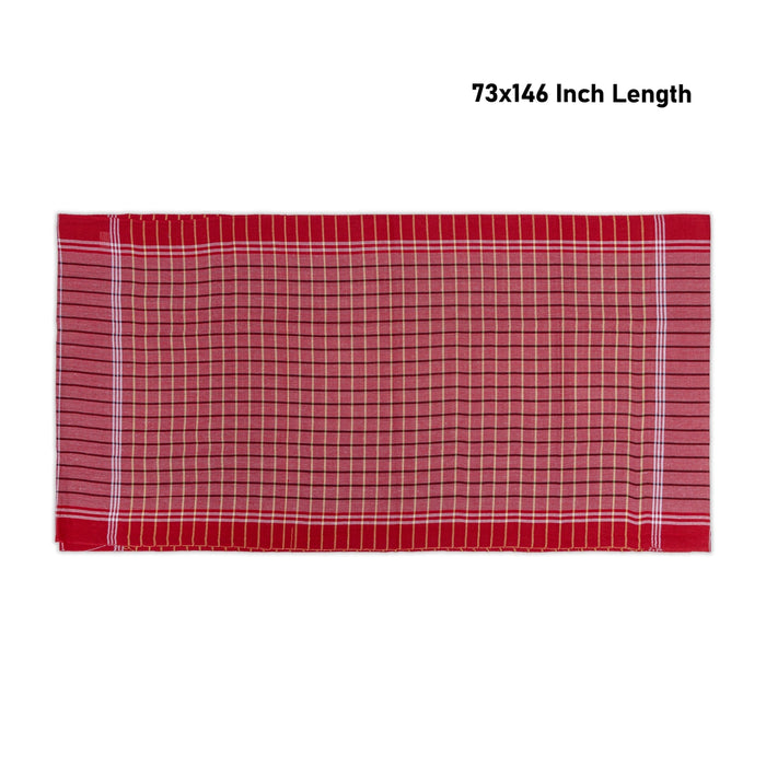 Towel - 73 x 146 Inches | Checked Design Angavastram / Thundu / Kasavu Shawl for Men - Shawls & Towels