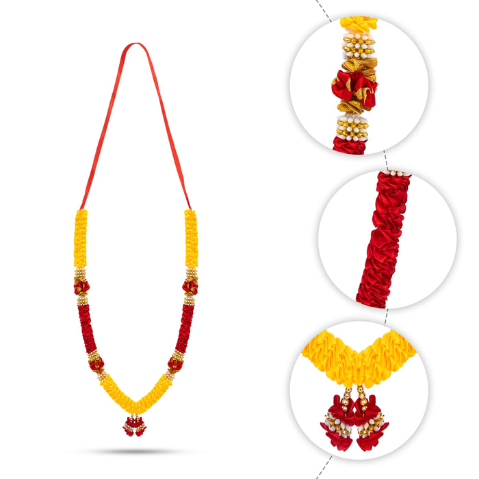 Flower Garland - 22 Inches | Artificial Beads & Floral Mala / Satin Garland For Deity Alankaram