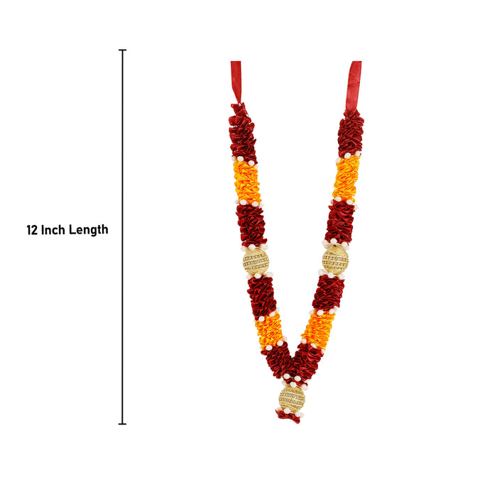 Artificial Garland  - 12 Inches | Cloth Mala/ Satin Garland for Photo Frame/ Assorted Design & Colour