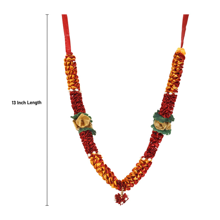 Artificial Garland  - 13 Inches | Cloth Mala/ Satin Garland for Photo Frame/ Assorted Design & Colour