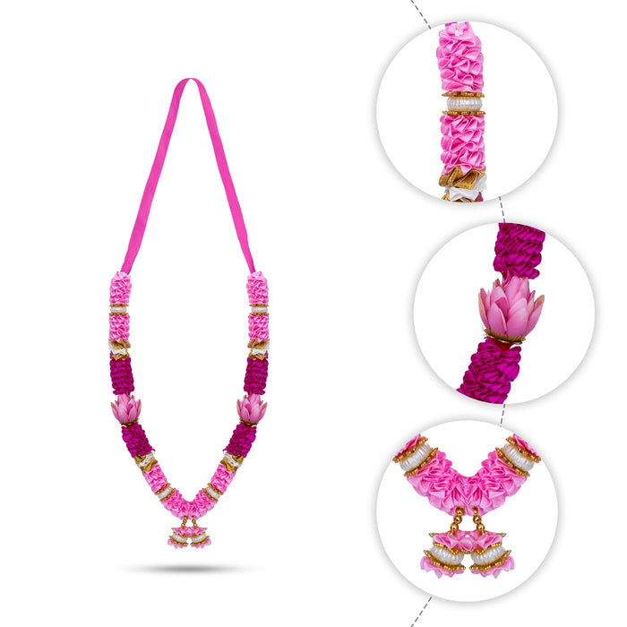 Artificial Garland - 16 Inches | Satin Mala/ Beads & Flower Design Mala / Flower Mala for Idols
