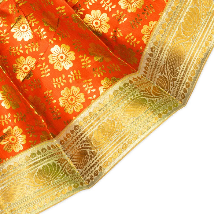 Devi Dress - 11 Inches | Mata Rani Poshak/ Lehenga Patka/ Gold Print Amman Pavadai For Deity Decor