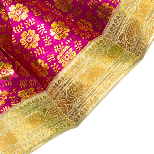 Devi Dress - 11 Inches | Mata Rani Poshak/ Lehenga Patka/ Gold Print Amman Pavadai For Deity Decor - Devi Dress