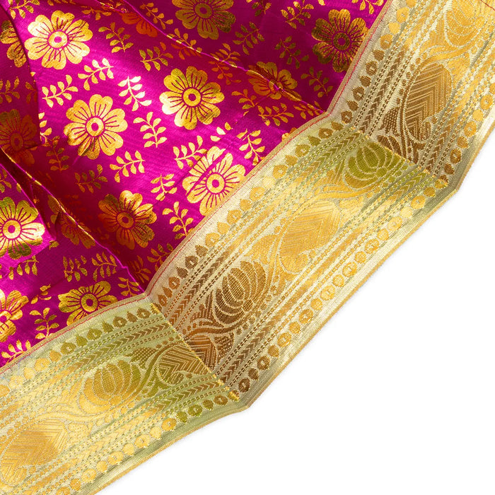 Devi Dress - 11 Inches | Mata Rani Poshak/ Lehenga Patka/ Gold Print Amman Pavadai For Deity Decor