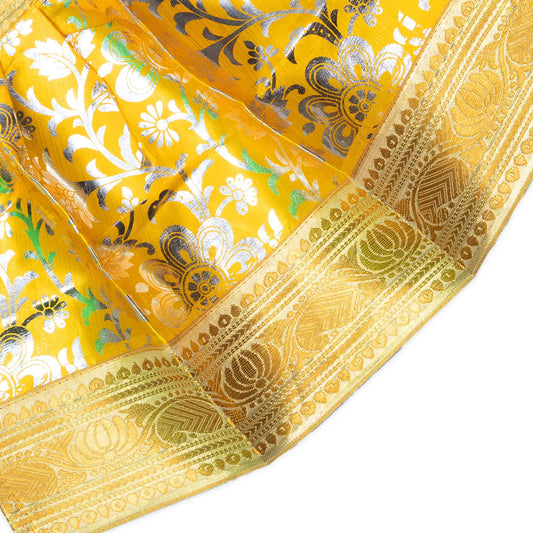 Devi Dress - 11 Inches | Mata Rani Poshak/ Lehenga Patka/ Gold Print Amman Pavadai For Deity Decor - Devi Dress