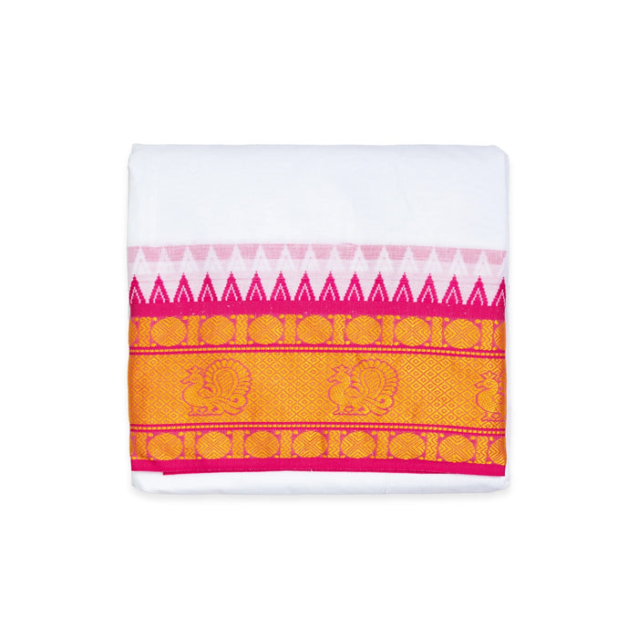 Cotton Veshti - 2.5 Mtrs | Jacquard Dhoti/ White Vesti / Dhoti for Men / Traditional Vesti