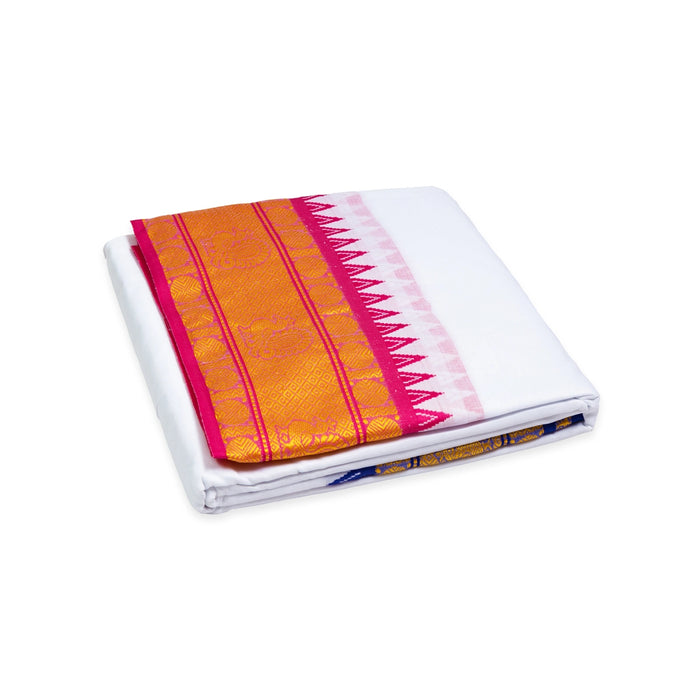 Cotton Veshti - 2.5 Mtrs | Jacquard Dhoti/ White Vesti / Dhoti for Men / Traditional Vesti