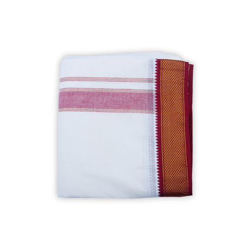 Veshti - 9 x 5 Yards | 10 Kan Mayilkan Border Dhoti/ Half White Colour Vesti for Men - Veshti & Dhoti