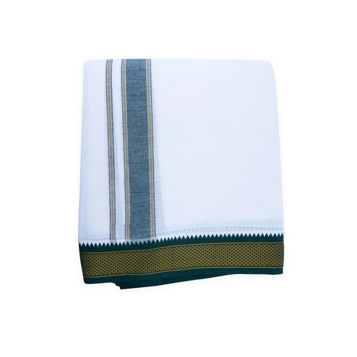 Veshti - 10 x 6 Yards | 7 Kan MayilKan Border Dhoti/ White Vesti for Men - Veshti & Dhoti