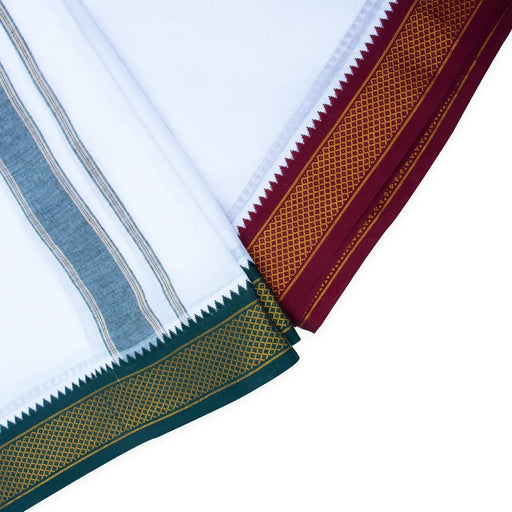 Veshti - 10 x 6 Yards | 7 Kan MayilKan Border Dhoti/ White Vesti for Men - Veshti & Dhoti