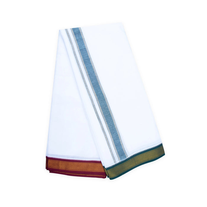 Veshti - 10 x 6 Yards | 7 Kan MayilKan Border Dhoti/ White Vesti for Men - Veshti & Dhoti