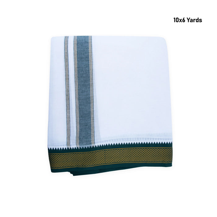 Veshti - 10 x 6 Yards | 7 Kan MayilKan Border Dhoti/ White Vesti for Men - Veshti & Dhoti