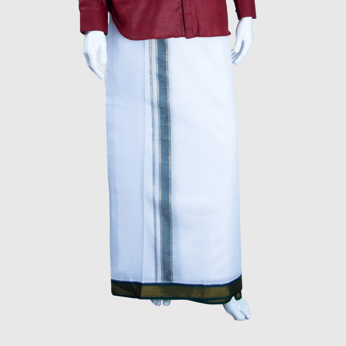 Veshti - 10 x 6 Yards | 7 Kan MayilKan Border Dhoti/ White Vesti for Men - Veshti & Dhoti
