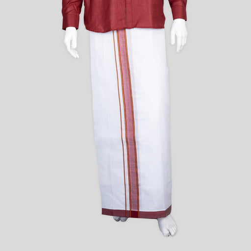 Veshti - 3.6 Mtrs | White Colour Vesti/ Bavanchi With Jari Border Dhoti for Men - Veshti & Dhoti