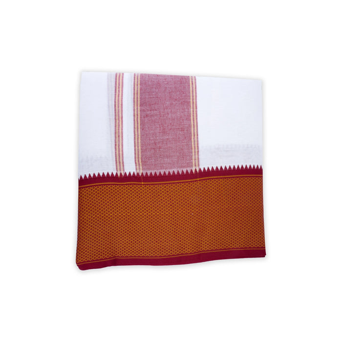 Veshti - 9 x 5 Yards | 24 Kan MayilKan Border Dhoti/ White Vesti for Men - Veshti & Dhoti