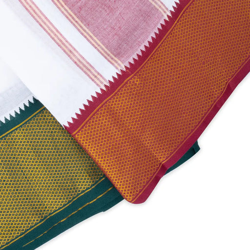 Veshti - 9 x 5 Yards | 24 Kan MayilKan Border Dhoti/ White Vesti for Men - Veshti & Dhoti