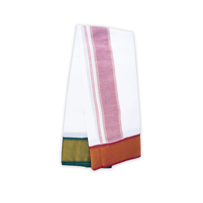Veshti - 9 x 5 Yards | 24 Kan MayilKan Border Dhoti/ White Vesti for Men - Veshti & Dhoti