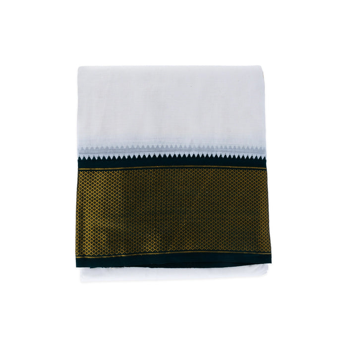 Veshti - 9 x 5 Yard | 24 Kan Mayilkan Border Dhothi / Half White Vesti / Dhoti for Men / Traditional Vesti - Veshti & Dhoti