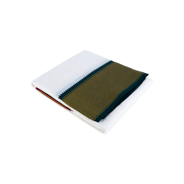 Veshti - 9 x 5 Yard | 24 Kan Mayilkan Border Dhothi / Half White Vesti / Dhoti for Men / Traditional Vesti - Veshti & Dhoti