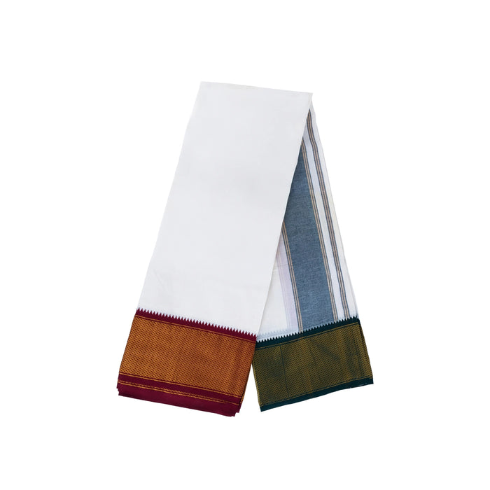 Veshti - 9 x 5 Yard | 24 Kan Mayilkan Border Dhothi / Half White Vesti / Dhoti for Men / Traditional Vesti - Veshti & Dhoti
