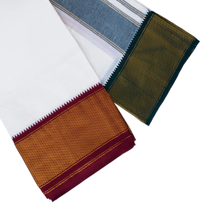 Veshti - 9 x 5 Yard | 24 Kan Mayilkan Border Dhothi / Half White Vesti / Dhoti for Men / Traditional Vesti - Veshti & Dhoti