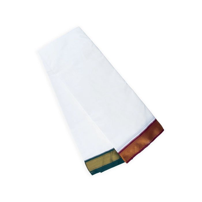 Veshti - 10 x 6 Yards | 10 Kan MayilKan Border Dhoti/ Half White Vesti / Traditional Dhothi for Men - Veshti & Dhoti