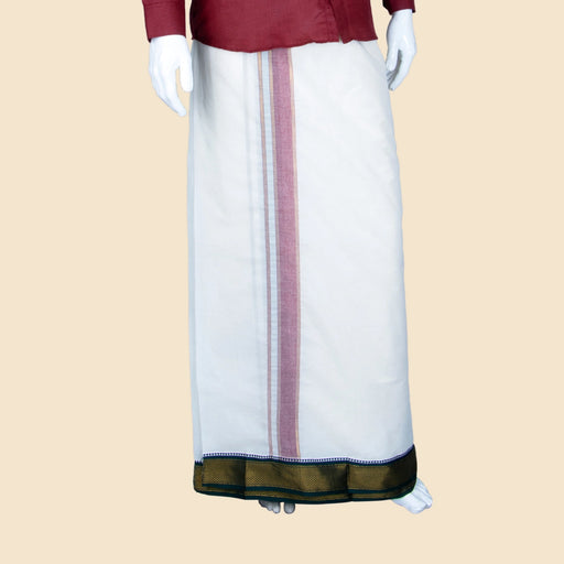 Veshti - 10 x 6 Yards | 10 Kan MayilKan Border Dhoti/ Half White Vesti / Traditional Dhothi for Men - Veshti & Dhoti