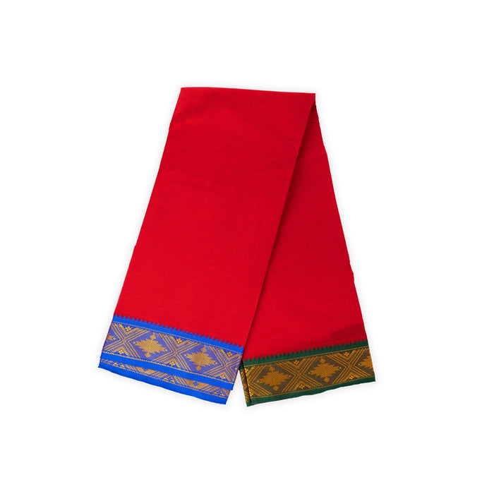 Cotton Veshti - 9 X 5 Yards | Red Colour Jacquard Dhoti/ 3 Inch Border Vesti For Traditional Wear - Veshti & Dhoti