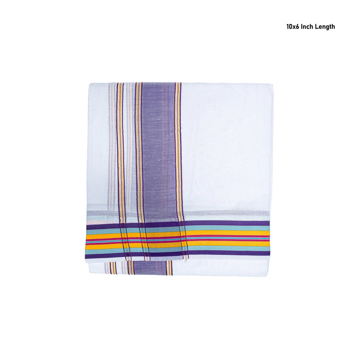 Veshti - 10 x 6 Inch | 10 Kan Mayilkan Border Dhothi / Half White Vesti / Dhoti for Men / Traditional Vesti - Veshti & Dhoti