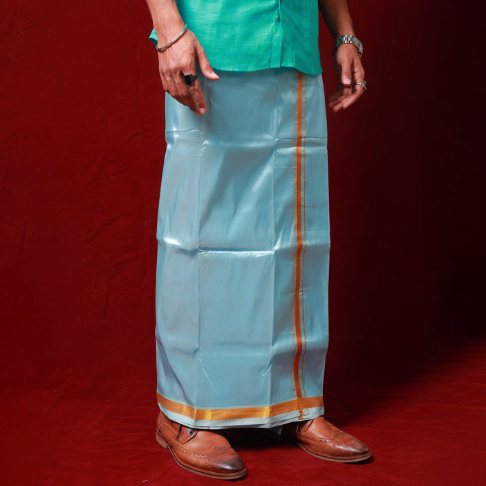 Veshti - 3.60 Mtrs- Sky Blue | Asha Jari Design Dhoti for Men/ Assorted Colour - Veshti & Dhoti