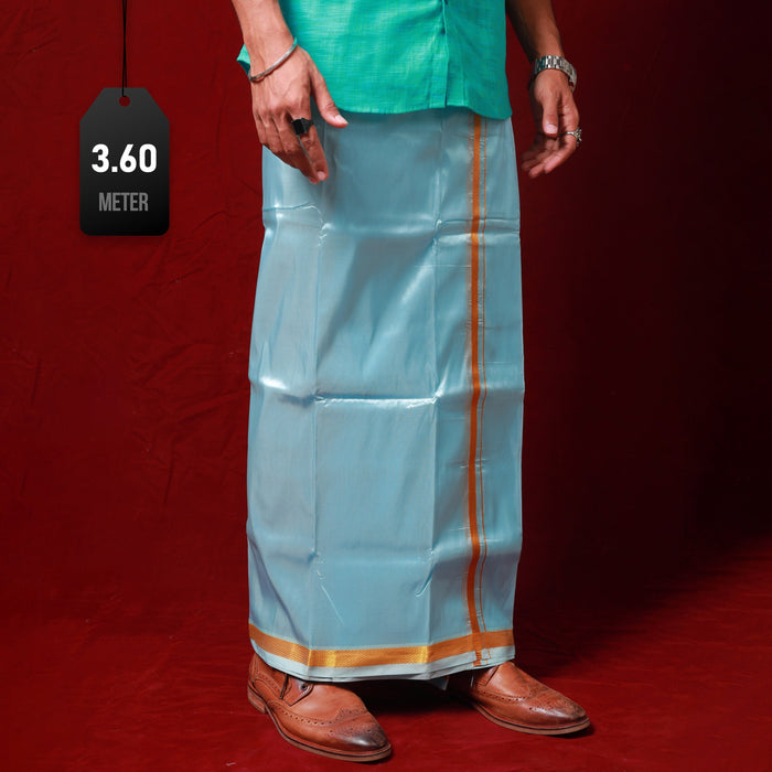 Veshti - 3.60 Mtrs- Sky Blue | Asha Jari Design Dhoti for Men/ Assorted Colour - Veshti & Dhoti