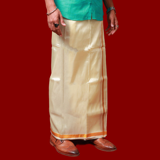Veshti - 3.60 Mtrs- Half White | Asha Jari Design Dhoti for Men/ Assorted Colour - Veshti & Dhoti