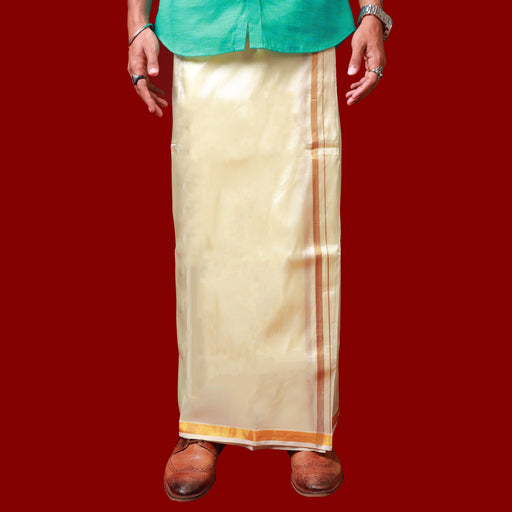 Veshti - 3.60 Mtrs- Half White | Asha Jari Design Dhoti for Men/ Assorted Colour - Veshti & Dhoti