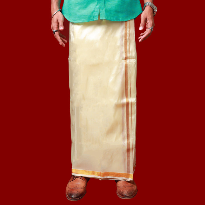 Veshti - 3.60 Mtrs- Half White | Asha Jari Design Dhoti for Men/ Assorted Colour - Veshti & Dhoti