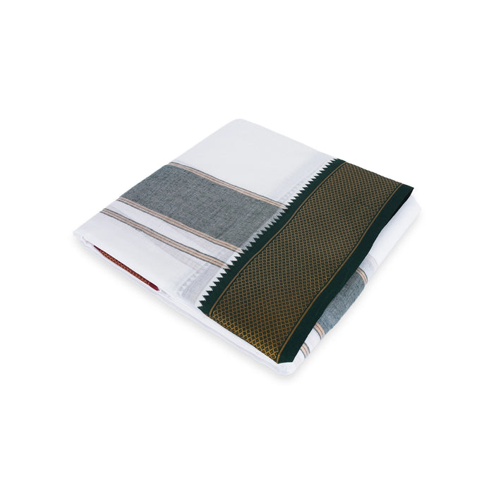 Veshti - 9 x 5 Yards | 16 Kan Mayilkan Border Dhoti/ Cotton & White Colour Vesti for Men - Veshti & Dhoti