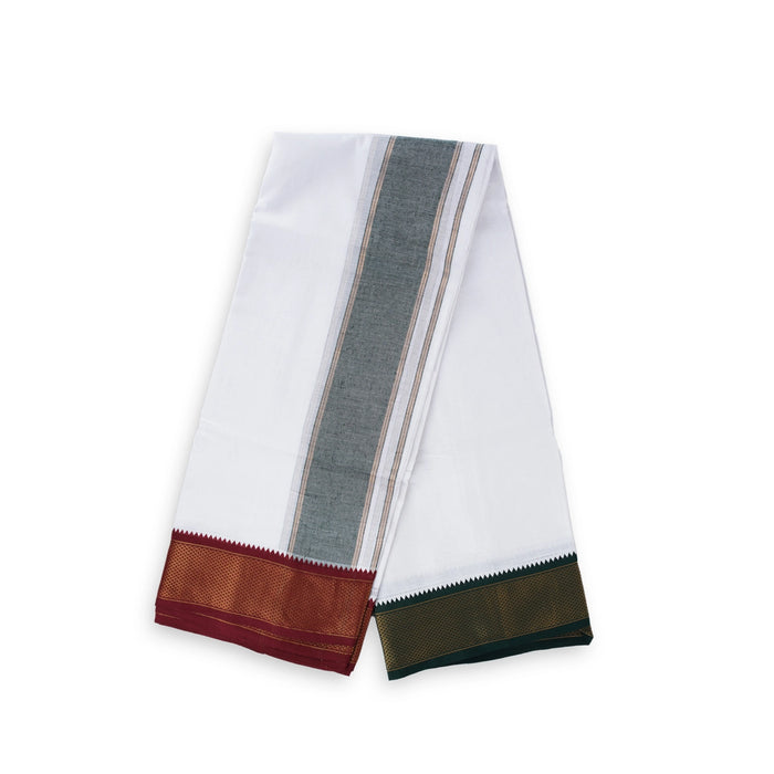 Veshti - 9 x 5 Yards | 16 Kan Mayilkan Border Dhoti/ Cotton & White Colour Vesti for Men - Veshti & Dhoti