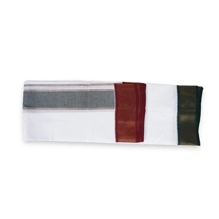 Veshti - 9 x 5 Yards | 16 Kan Mayilkan Border Dhoti/ Cotton & White Colour Vesti for Men - Veshti & Dhoti