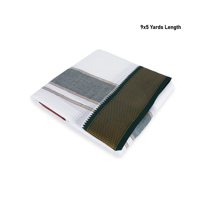 Veshti - 9 x 5 Yards | 16 Kan Mayilkan Border Dhoti/ Cotton & White Colour Vesti for Men - Veshti & Dhoti