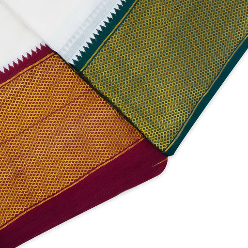 Veshti - 9 x 5 Yards | 32 Kan MayilKan Border Dhoti/ Half White Vesti for Men - Veshti & Dhoti