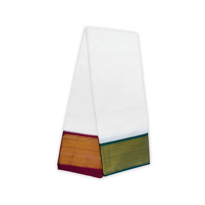 Veshti - 9 x 5 Yards | 32 Kan MayilKan Border Dhoti/ Half White Vesti for Men - Veshti & Dhoti