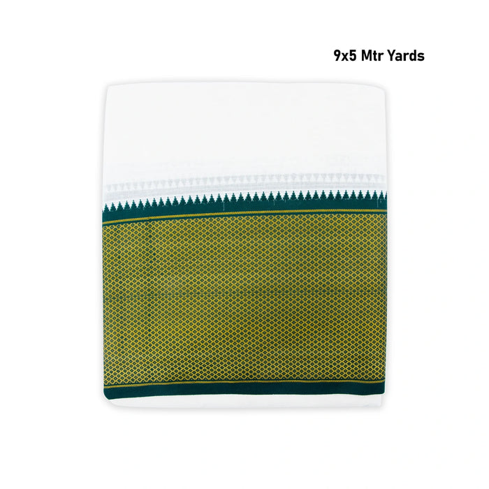 Veshti - 9 x 5 Yards | 32 Kan MayilKan Border Dhoti/ Half White Vesti for Men - Veshti & Dhoti