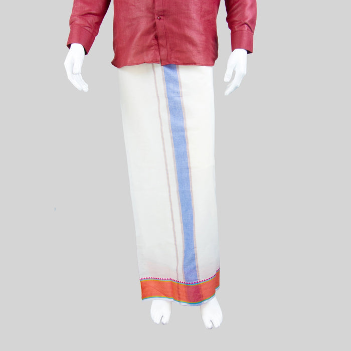 Veshti - 2 Mtrs | Half White Dhoti/ 5 Inches Fancy Border Vesti for Men - Veshti & Dhoti