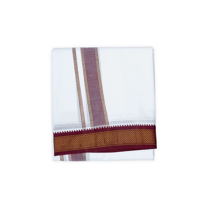 White Veshti - 3.60 Mtrs | 7 Kan Mayilkan Border Dhoti/ Traditional Wear Vesti For Rituals & Festive Occasions