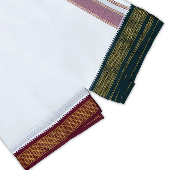 White Veshti - 3.60 Mtrs | 7 Kan Mayilkan Border Dhoti/ Traditional Wear Vesti For Rituals & Festive Occasions