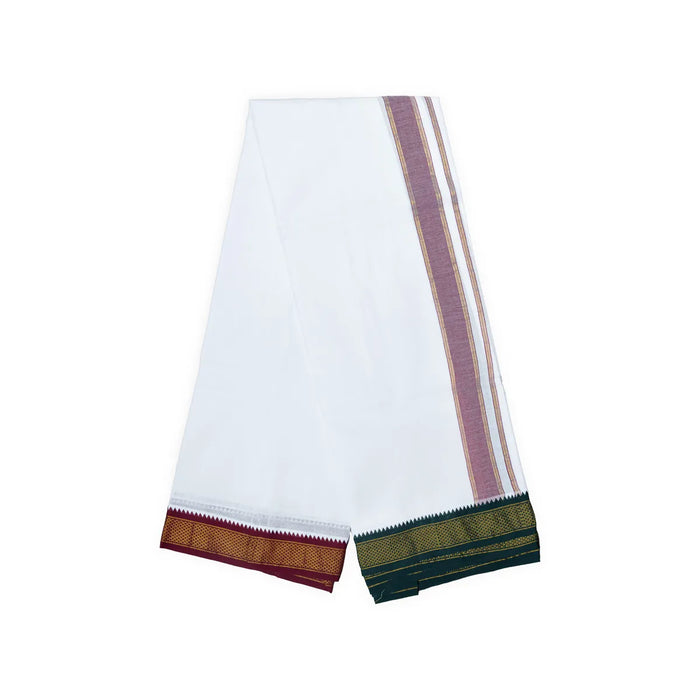 White Veshti - 3.60 Mtrs | 7 Kan Mayilkan Border Dhoti/ Traditional Wear Vesti For Rituals & Festive Occasions