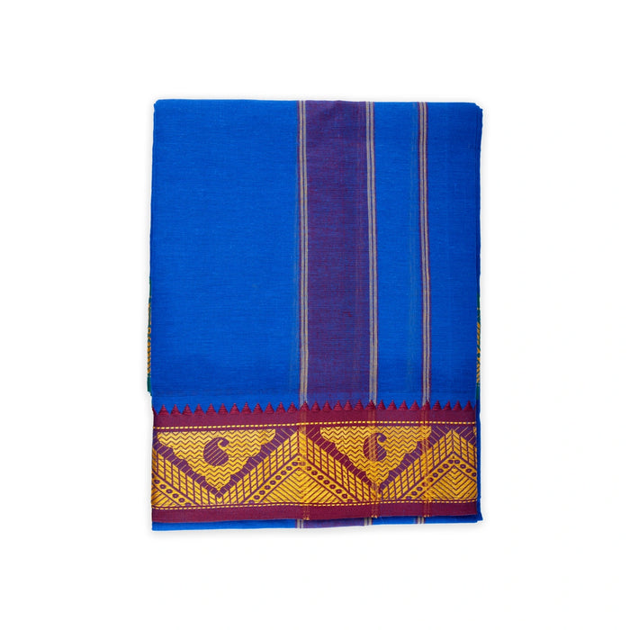 Veshti - 3.60 Mtrs | 3 Inches Jacquard Border Dhoti/ Blue Colour Vesti for Men - Veshti & Dhoti