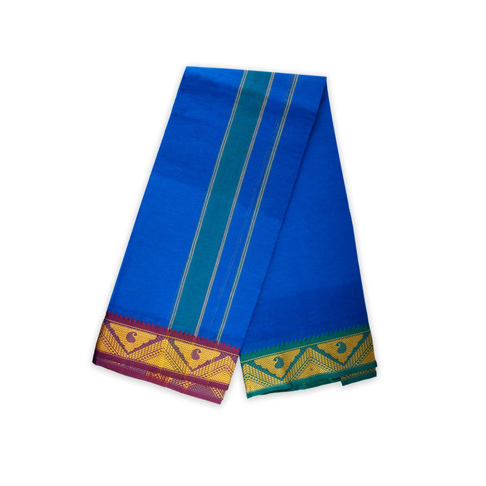 Veshti - 3.60 Mtrs | 3 Inches Jacquard Border Dhoti/ Blue Colour Vesti for Men - Veshti & Dhoti