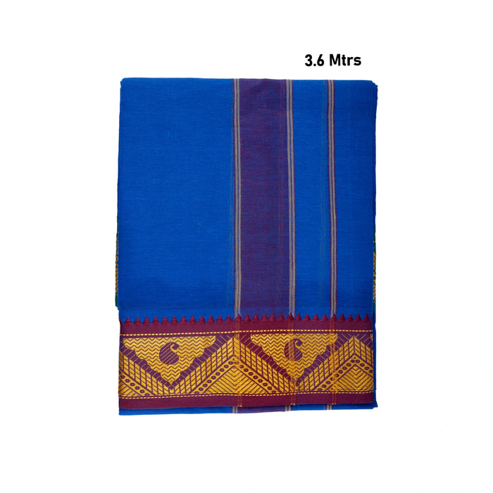 Veshti - 3.60 Mtrs | 3 Inches Jacquard Border Dhoti/ Blue Colour Vesti for Men - Veshti & Dhoti